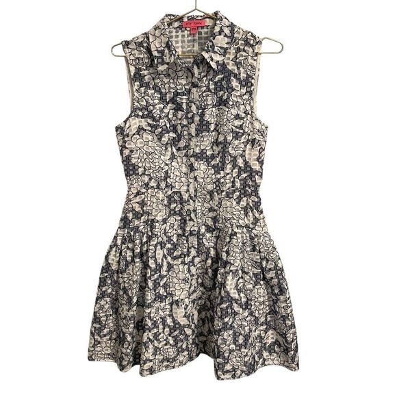 Betsey Johnson Sleeveless Button Down Fit & Flare Dress Navy White Size 4 - Picture 1 of 9
